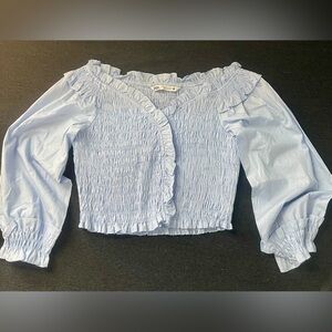 Zara Light Blue Smocked Blouse